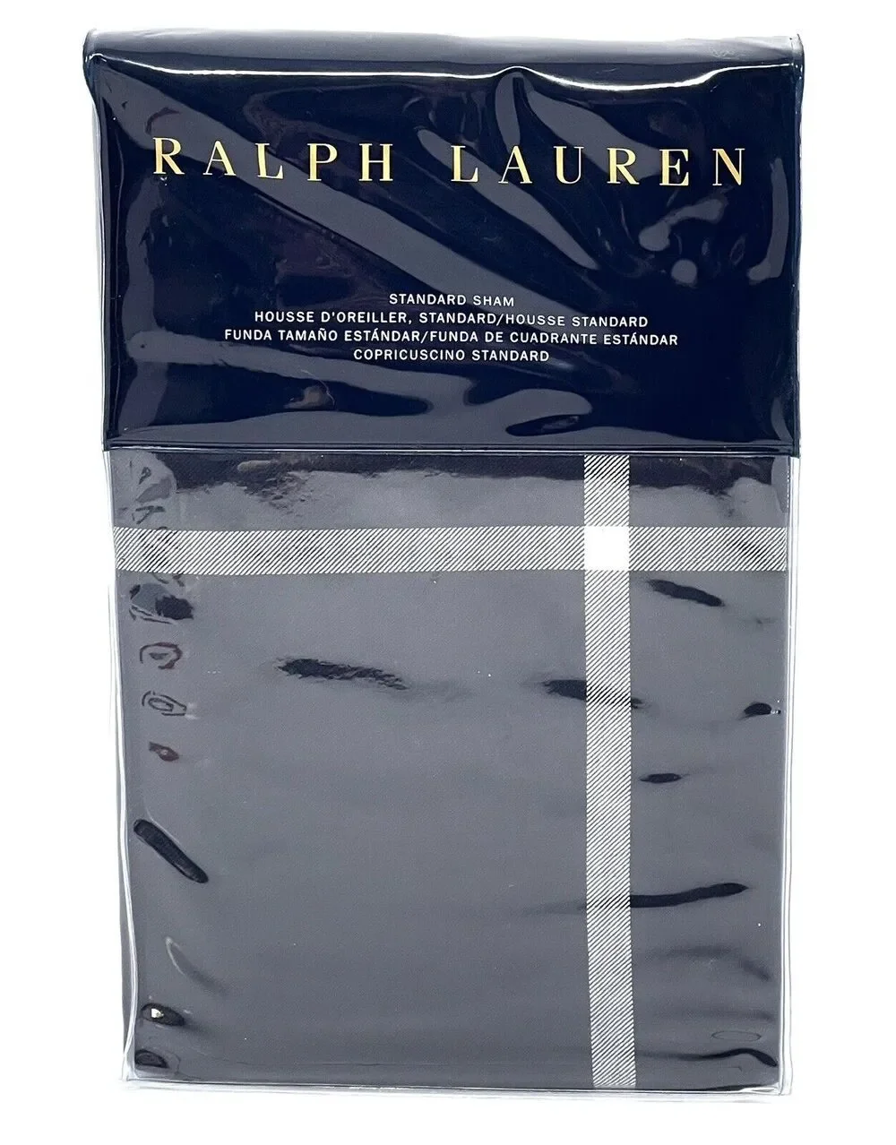 1 Ralph Lauren Modern Equestrian Windowpane Standard Pillow Sham Navy Cream ONE